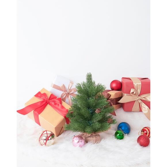 Mini Christmas Trees Frazer Fir 11.6 Inch Artificial Green Burlap Bases - Picture 3 of 6